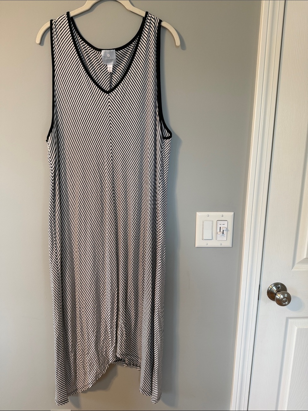 Sunday Blue and White Striped V-Neck Maxi Dress